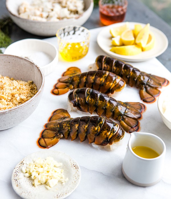 Raw Lobster Tails with Ingredients