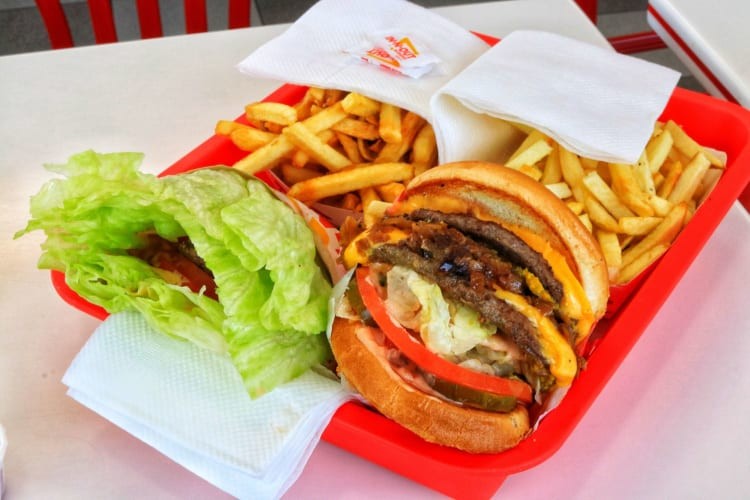 In-N-Out burger protein style wrapped in lettuce instead of a bun, perfect for a low-carb diet