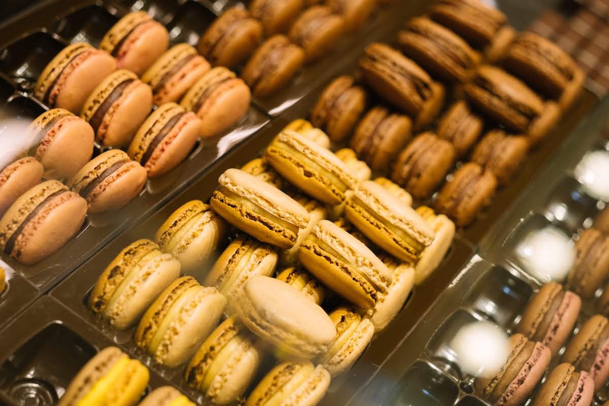 A vibrant assortment of colorful macarons