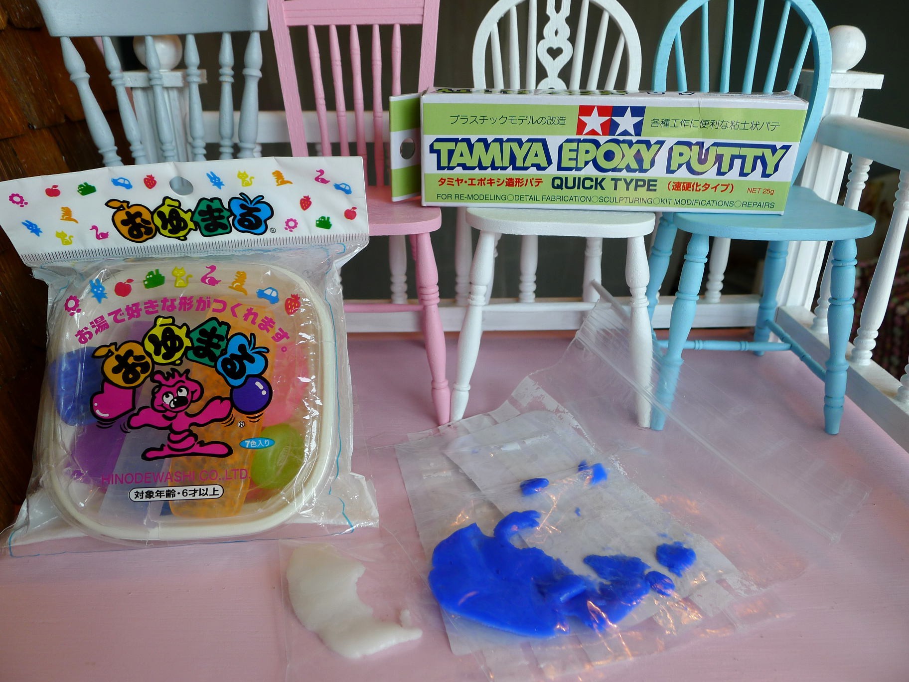 Moulding materials for creating polymer clay miniature food, including reusable Japanese molds and silicone molds