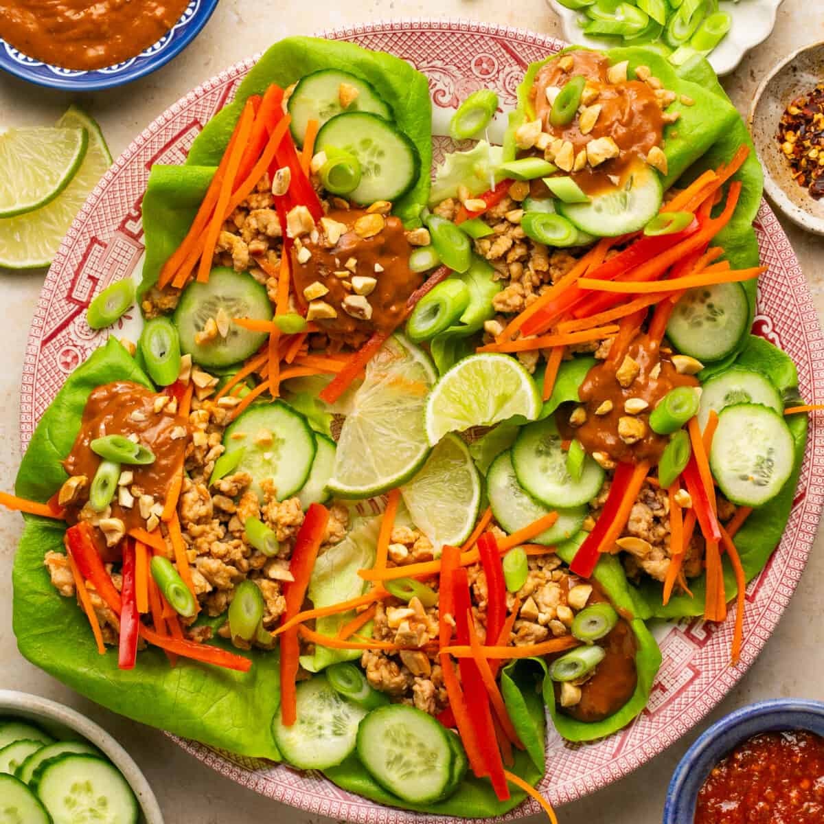 Chicken salad lettuce wraps on a plate