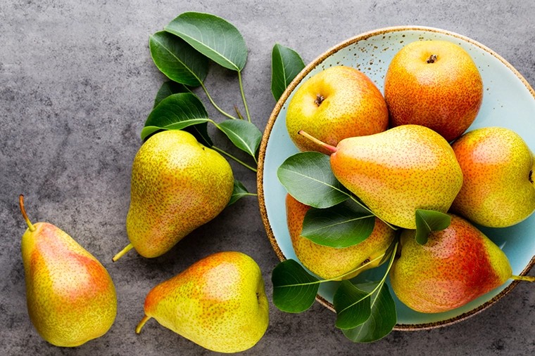 Pears in a ceramic bowl