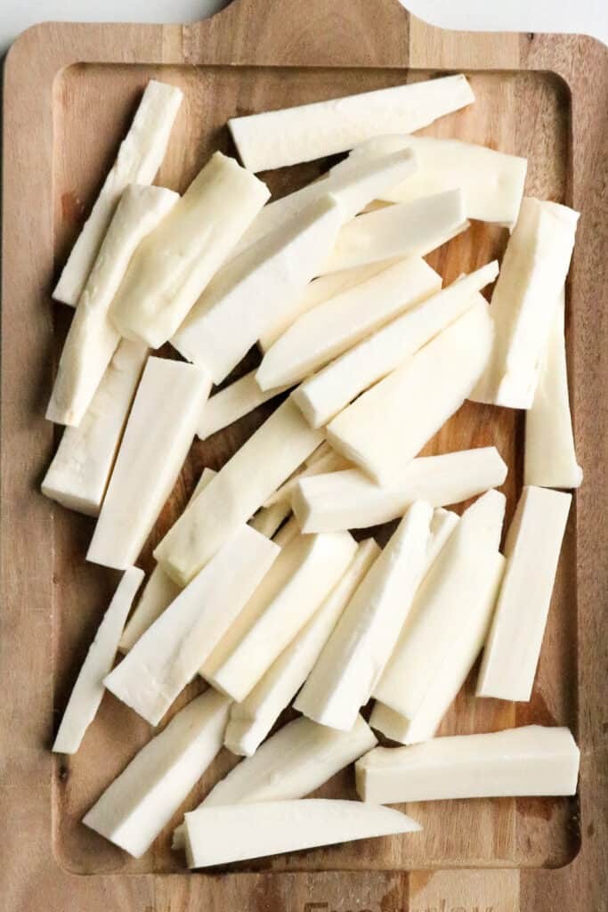 Food that starts with Y. Peeled yuca fries