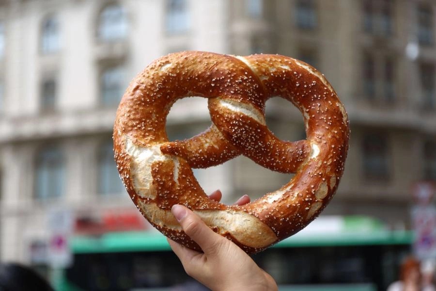 A large pretzel with salt