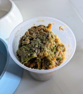 Container of homemade dog food ready to serve