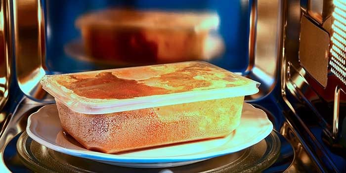 A ready meal in a microwave