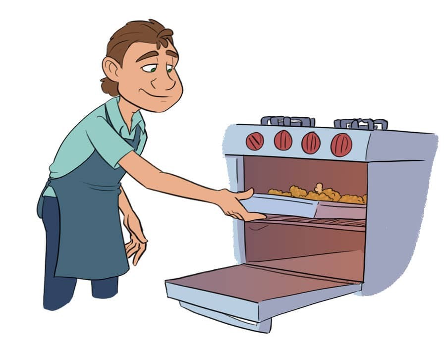 Food worker carefully monitors the reheating process of food