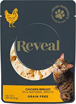 A pouch of Reveal Chicken Breast in Broth Wet Cat Food