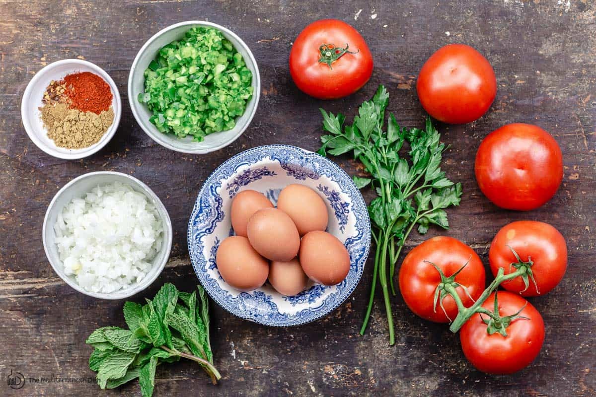 Fresh ingredients for making shakshuka