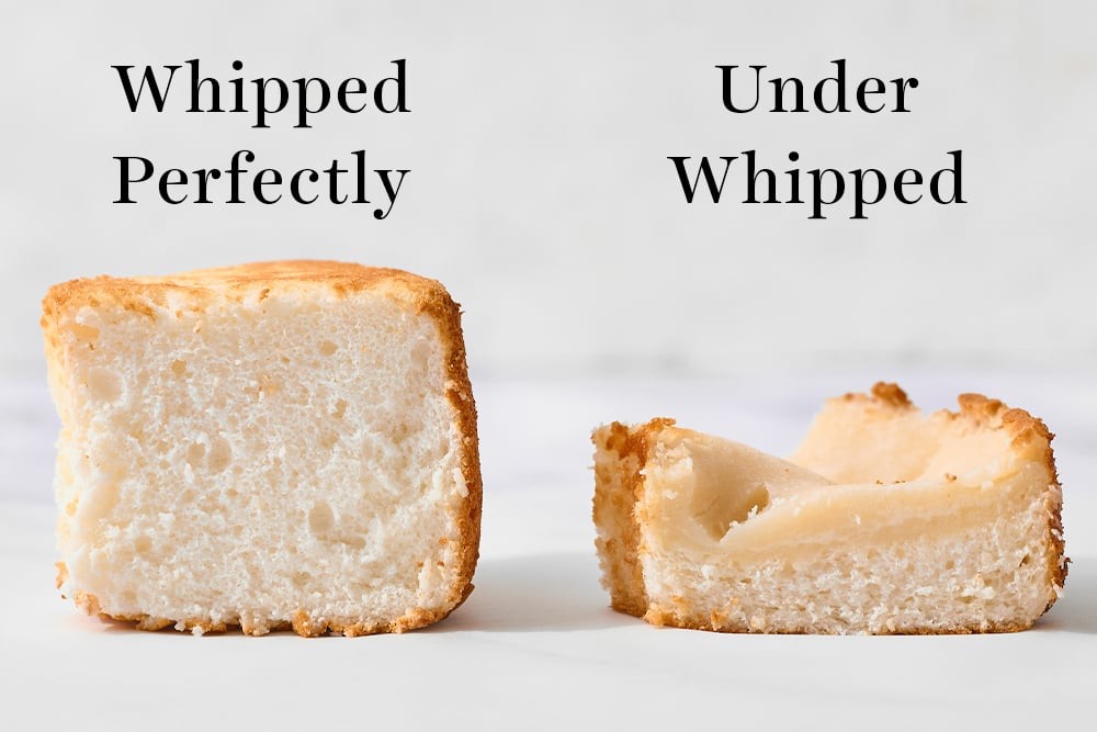 Perfectly whipped batter for angel food cake with stiff, glossy peaks