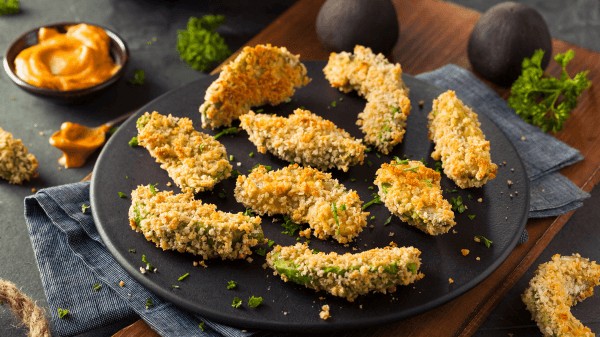 Crispy fried avocado, an unexpected but delicious side for tamales