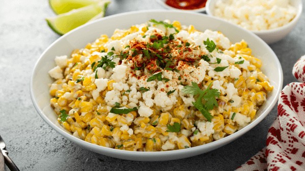 Flavorful Mexican street corn, an exciting contrast to tamales