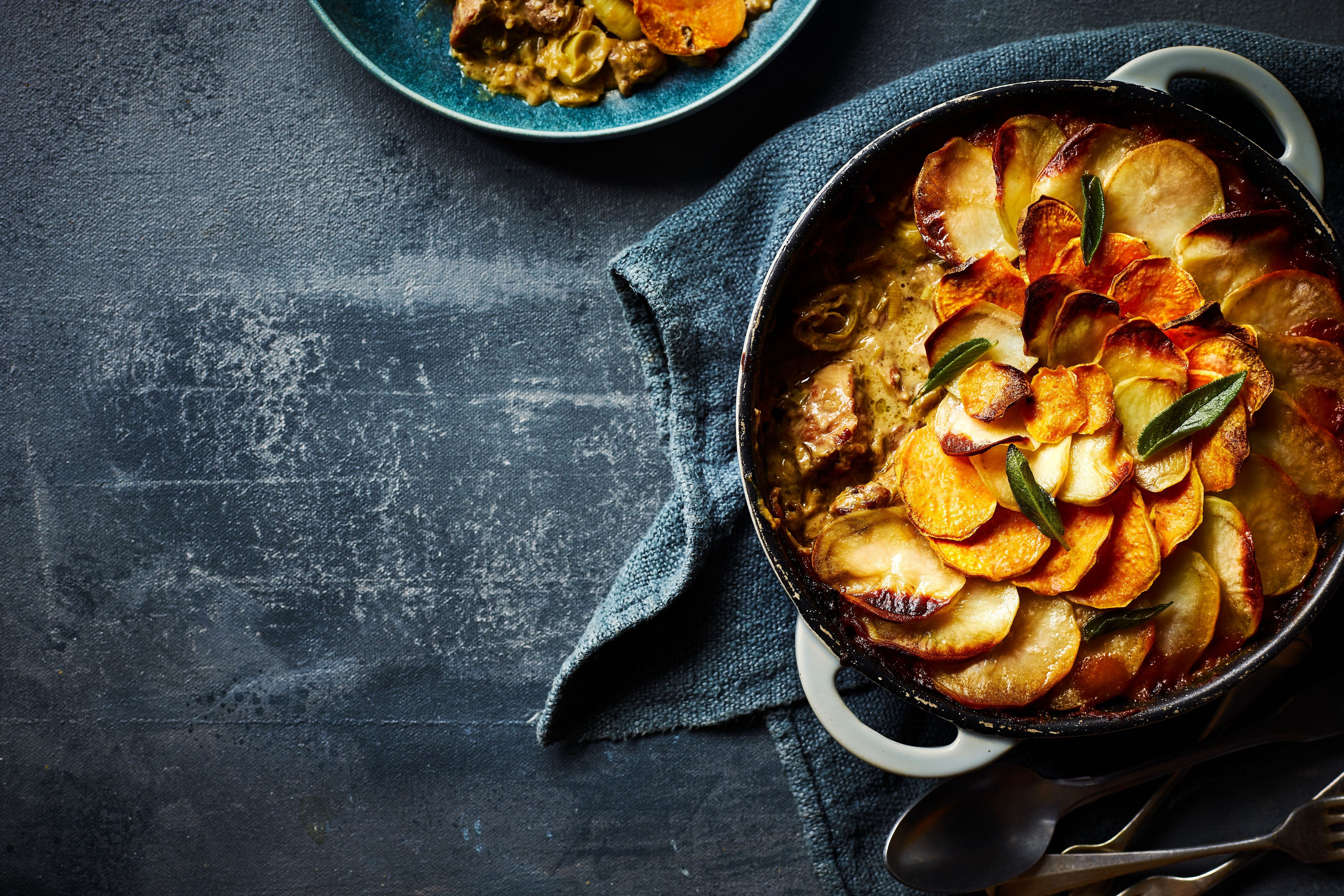 Pork and vegetables cooked in cider