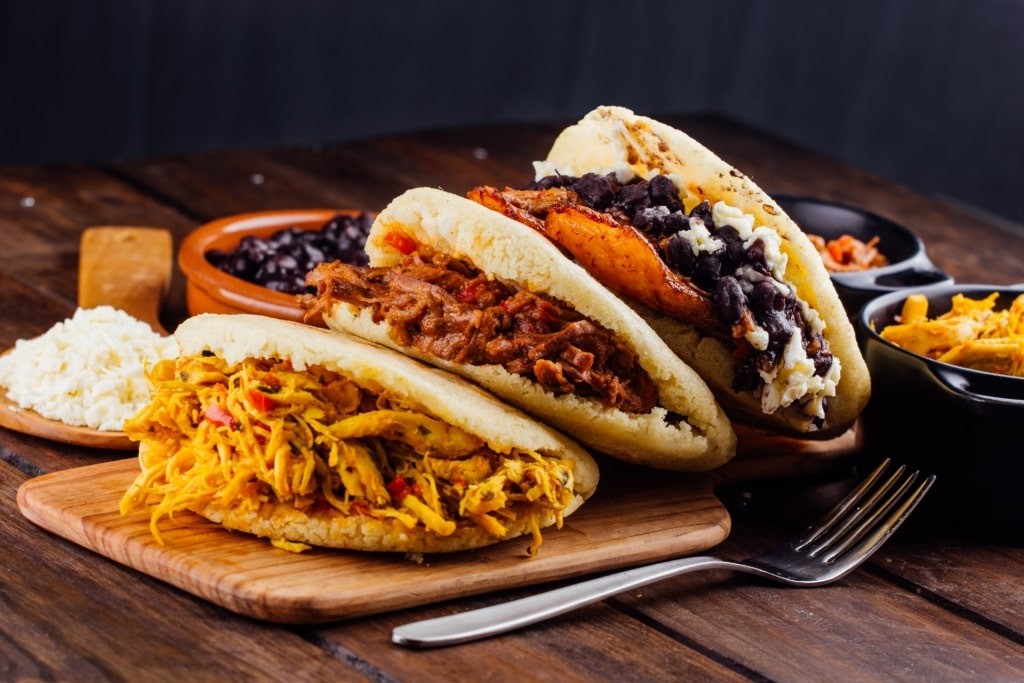 Assorted arepas on display