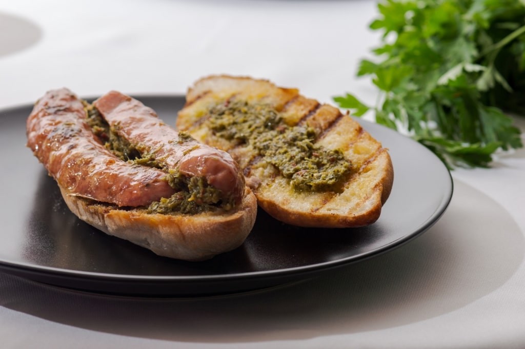 Choripan with chimichurri sauce