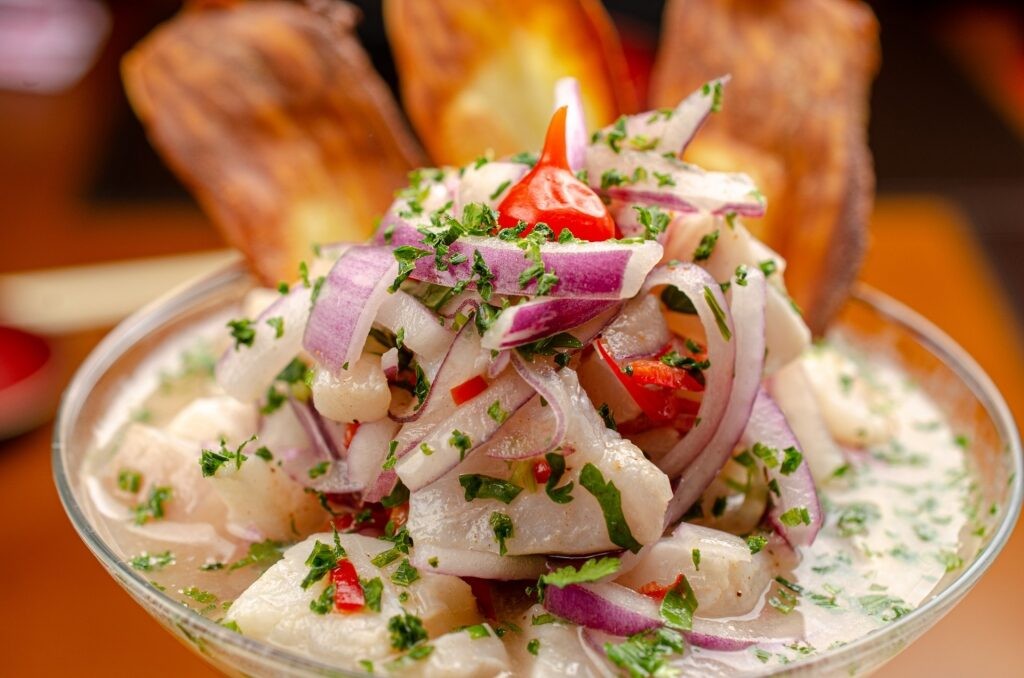 Peruvian ceviche served in a bowl