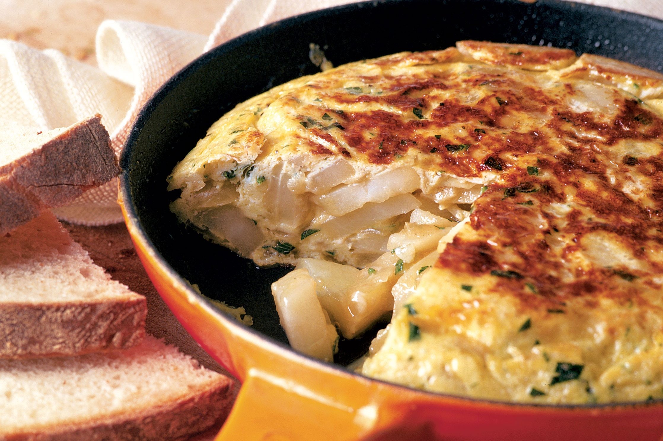 Spanish omelette in a frying pan