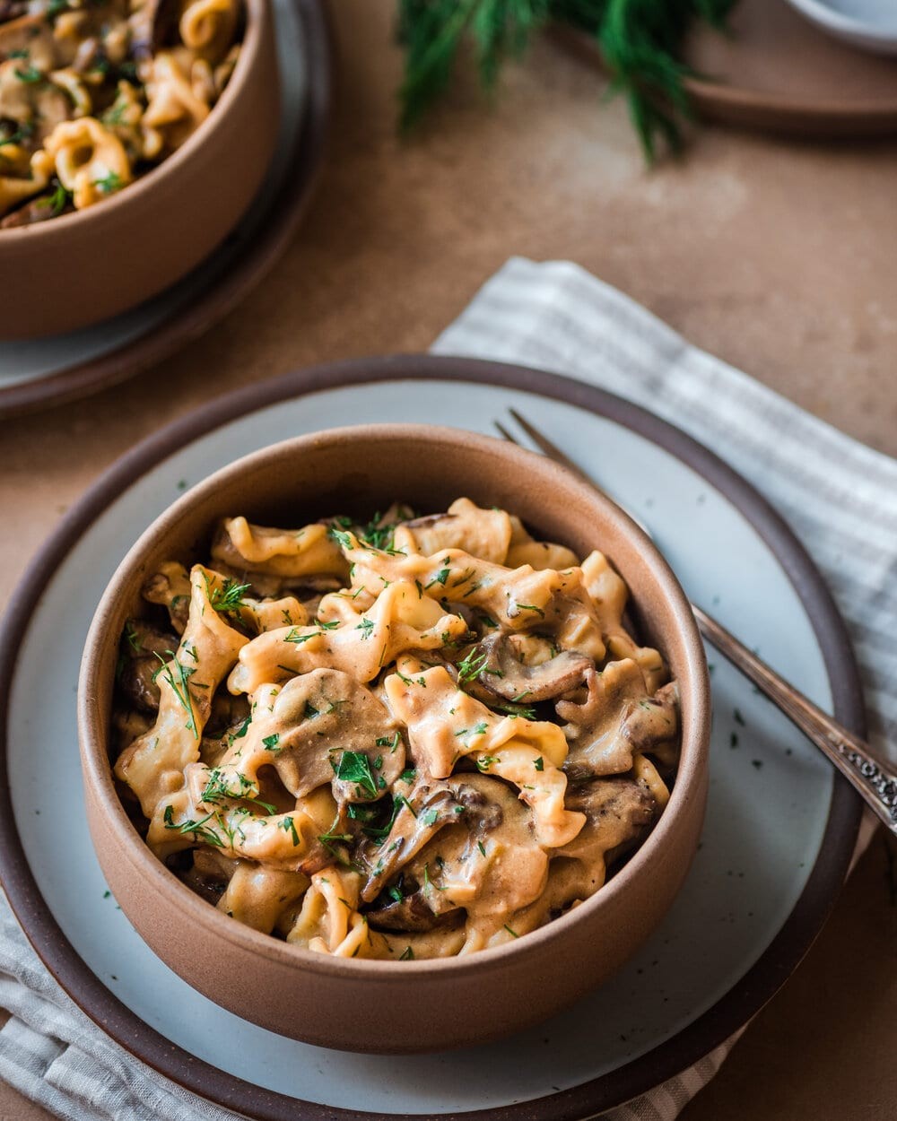 Mushroom stroganoff in a bowl