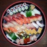 A colorful display of sushi showcasing fresh ingredients and culinary artistry