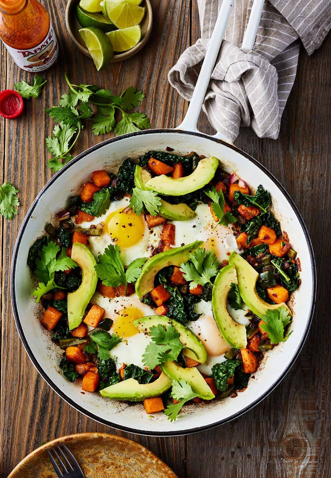 Delicious sweet potato hash with sunny side up eggs