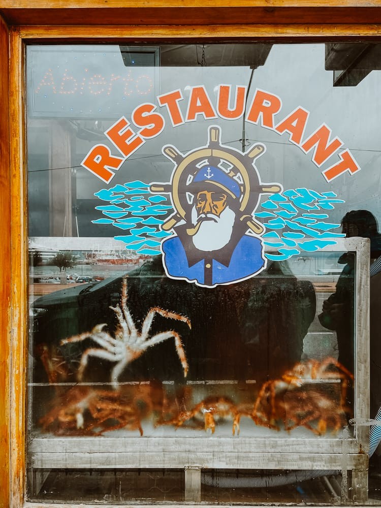 Crabs in a tank outside a restaurant in Ushuaia