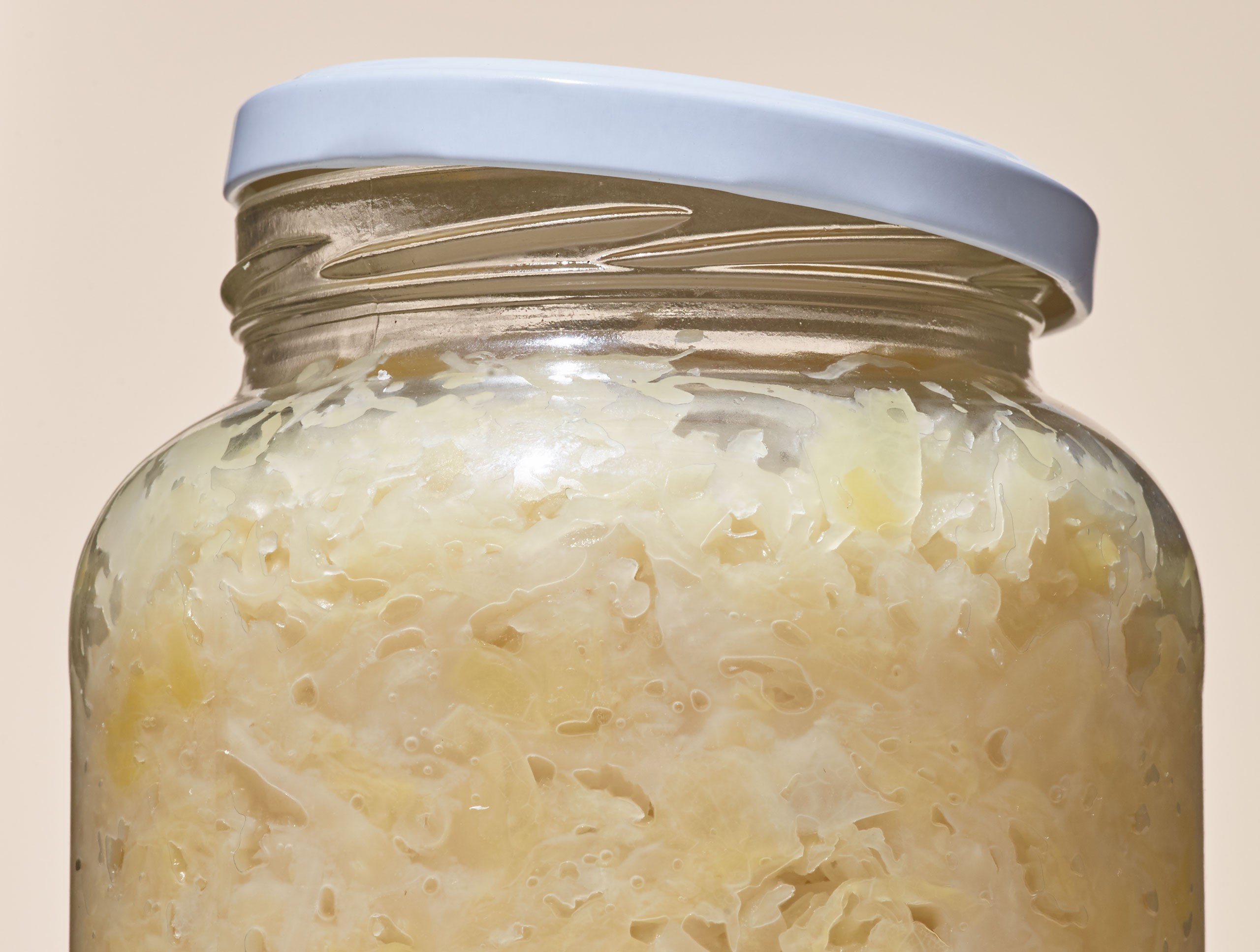 A bowl of sauerkraut, displaying the fermented cabbage rich in probiotics