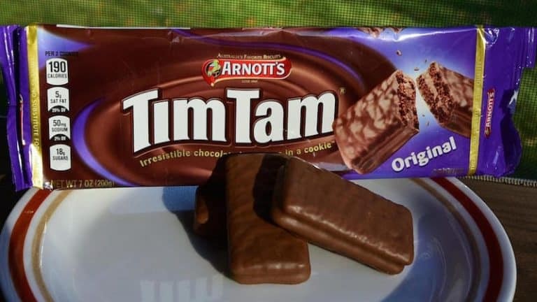 Tim Tams, Australia's favorite chocolate biscuits, displayed in their packaging, showcasing their classic design and appeal.