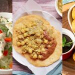 Doubles, a popular Trinidadian street food breakfast, with curried chickpeas between two fried baras