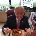 President Trump eating Mexican food, highlighting the costs presidents cover for personal meals