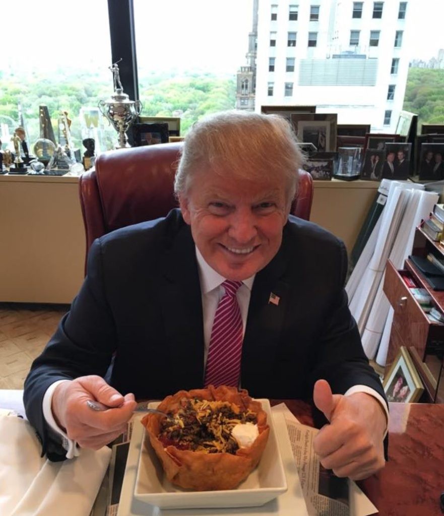 President Trump eating Mexican food, highlighting the costs presidents cover for personal meals