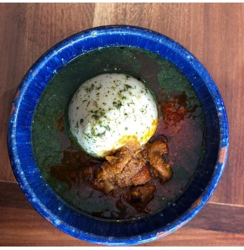Ghanaian Tuo Zaafi with Ayoyo Soup and Meat