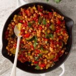 Close-up of cooked farro grains