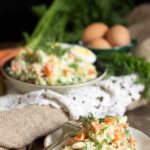 A beautifully arranged bowl of Russian Food Salad, showcasing its vibrant colors and textures