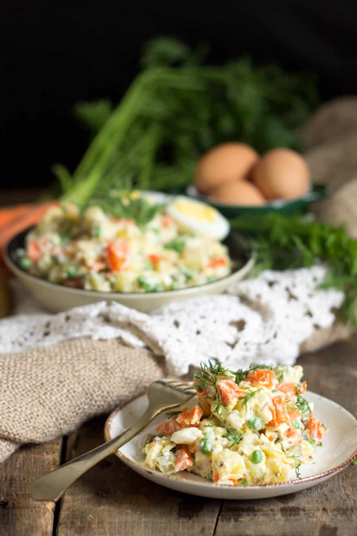 A beautifully arranged bowl of Russian Food Salad, showcasing its vibrant colors and textures