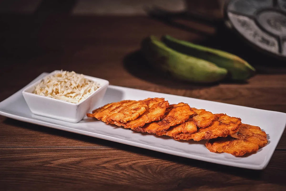 A stack of crispy tostones, ready to be served with toppings