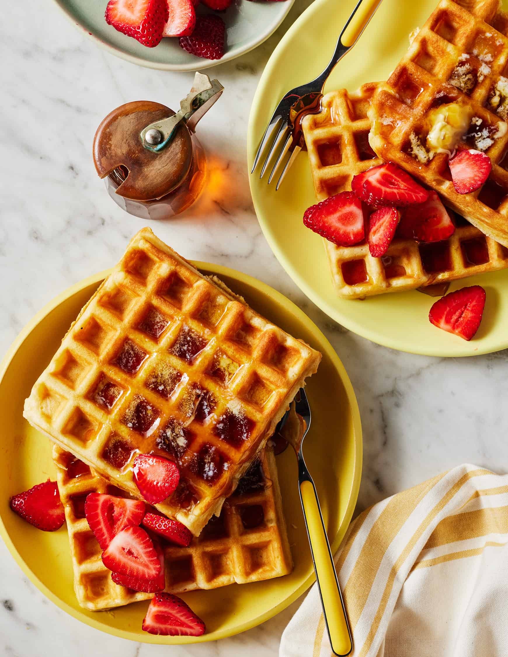 Crispy homemade waffles with fresh fruit