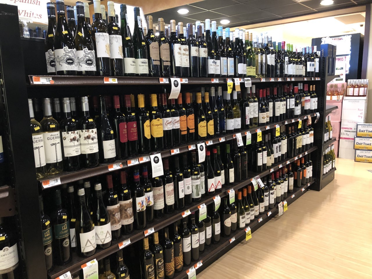 Assortment of wines at Henry's Foods wine cellar